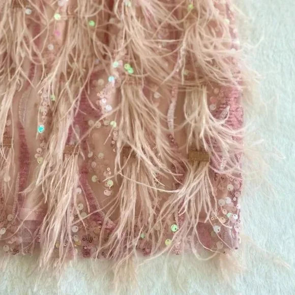 Pink Sequin Feather Corset Bustier Strapless Mini Dress - Picture 5 of 5
